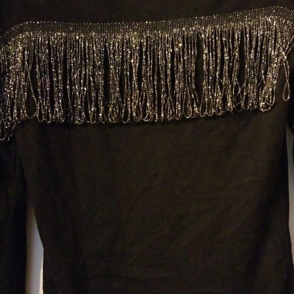 I.N.C.BLACK Metallic Fringe Trim Crewneck - Picture 3 of 6